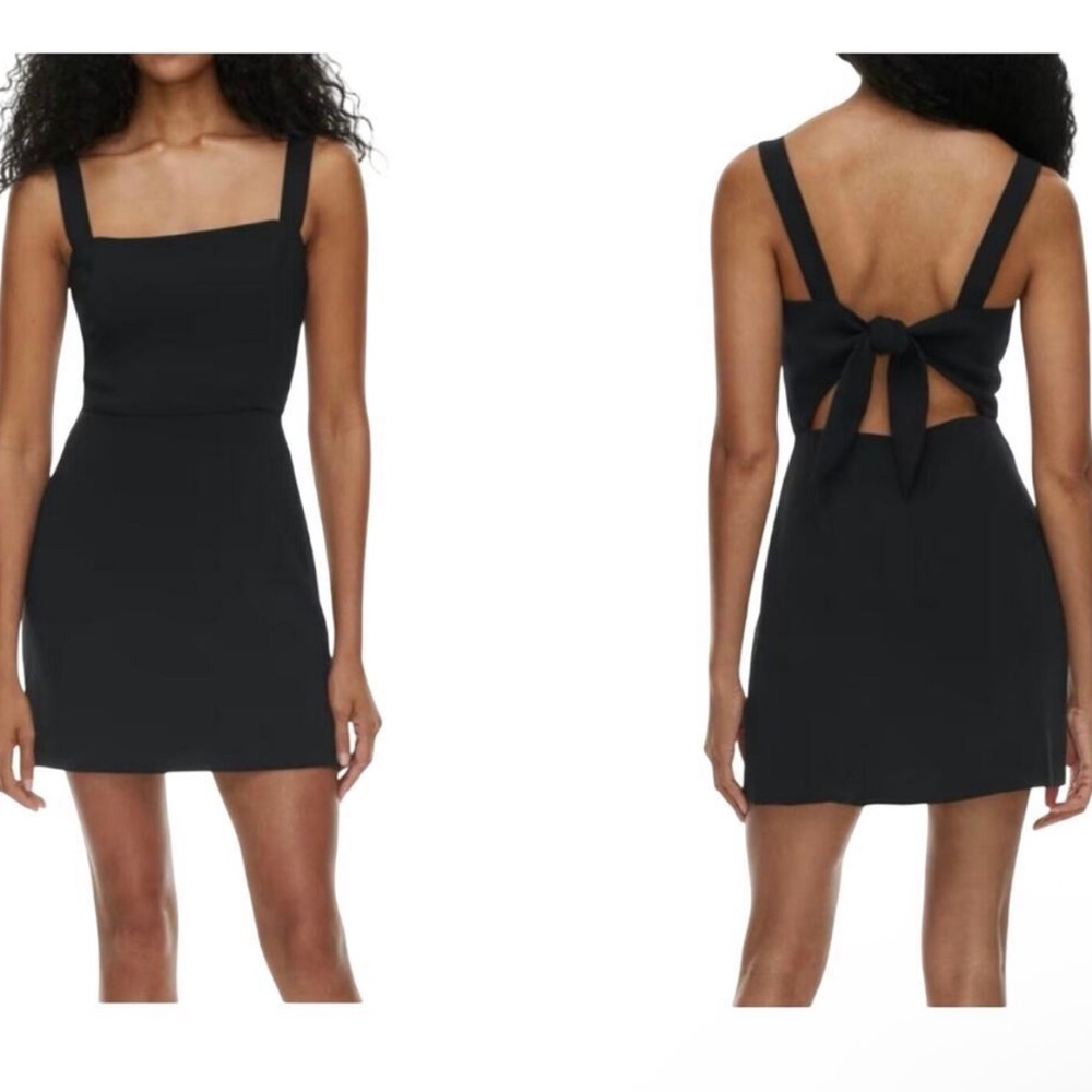 WILFRED Aritzia The Aperture Bow Tie-Back Crepette Mini Dress Black 0‎